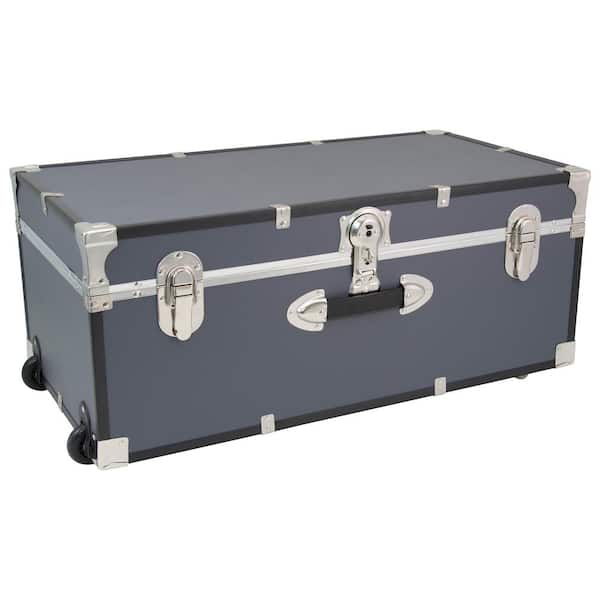 Engineered Wood Trunk Chest with Wheels & Lock, Gray