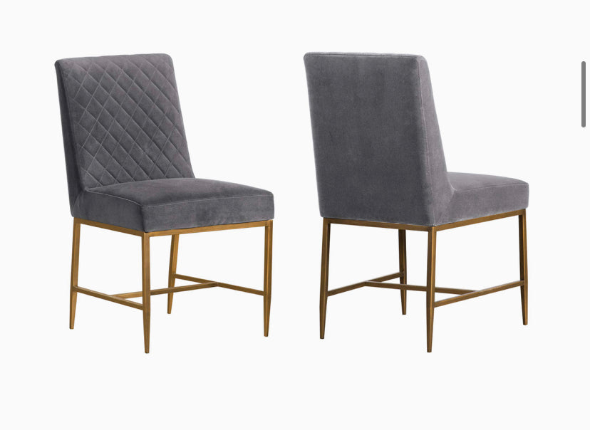 Armen Living Memphis Grey Velvet Accent Dining Chair-Set of 2, 33.5" W, Gray-$200