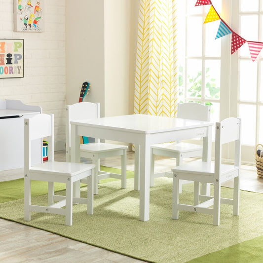 Children's Solid Wooden Table & 4 Chairs Set | White | 3 Years+