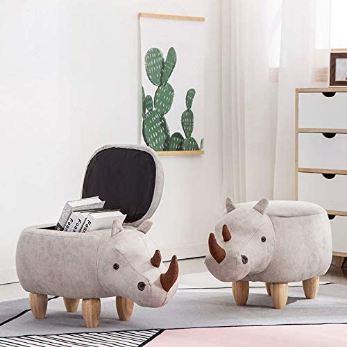 Kids 4-in-1 Stool, Storage Box, Footrest & Seat | Toy Box | Super Cute Rhino Design