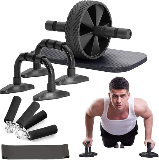 Max4Out Ab Roller Wheel for Abs Workout, 7-IN-1 Ab Roller Kit with Knee Pad, Push up Bars, Hand Grips and Resistance Bands for Men Women Abdominal Exercise - Ab Workout - Home Workout Equipment
