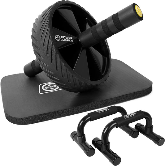 POWER GUIDANCE AB Wheel Roller with Push up Bar, Exercise Home Gym Equipment for 6 Pack Abs & Core Workout Roller - with Innovative Non-Slip Rubber, Extra Thick Knee Pad