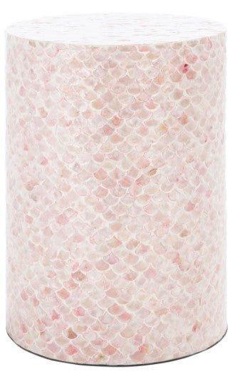Round Pink Accent Table With Fish Scale Pattern