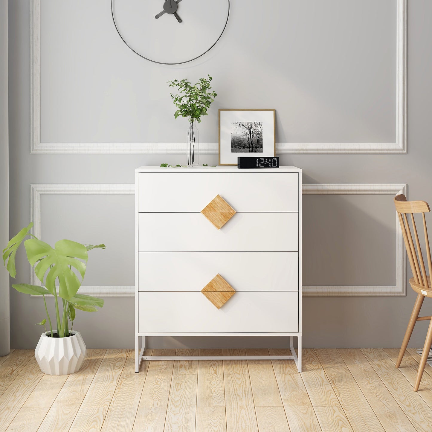 Sanctuary 4 Drawers Dresser with Special Shape Square Handle Design