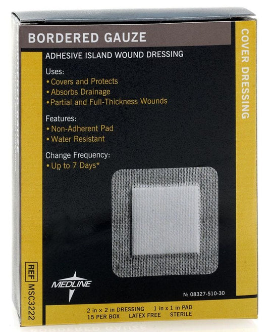 Medline Sterile Bordered Gauze: 2" x 2", 15 Count