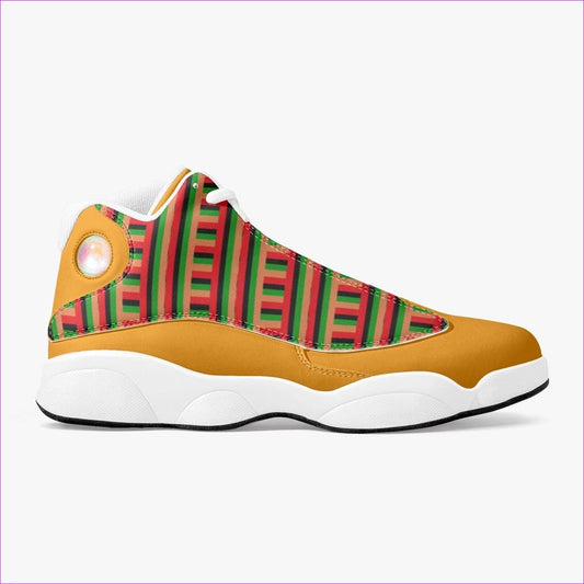 Men US14 EU48 - Striped Galore Leather Basketball Sneakers - White & Orange - unisex basketball shoes at TFC&H Co.