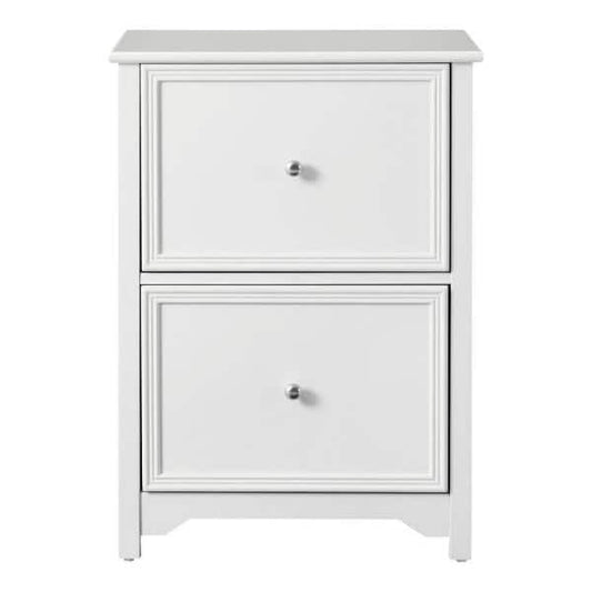 2 Drawer with File Cabinet Solid Wood Frame Storage, White